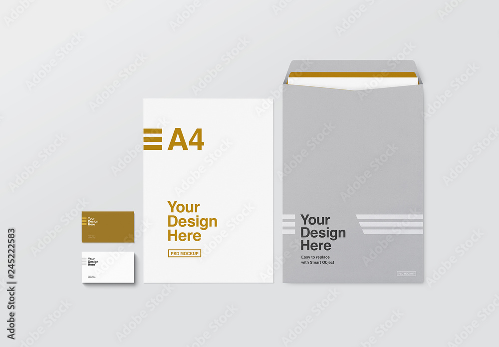 Business Card, Letterhead and Envelope Mockup Stock Template