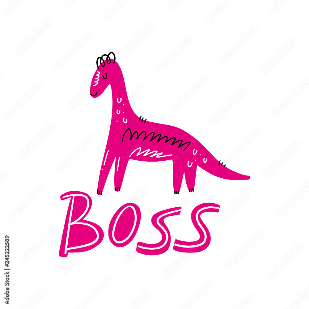Fototapeta premium Funny doodle cute dinosaur art. Vector illustration.