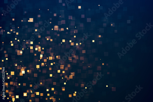 Glitter lights glittering squares shape magic background. Defocused bokeh. Illustration