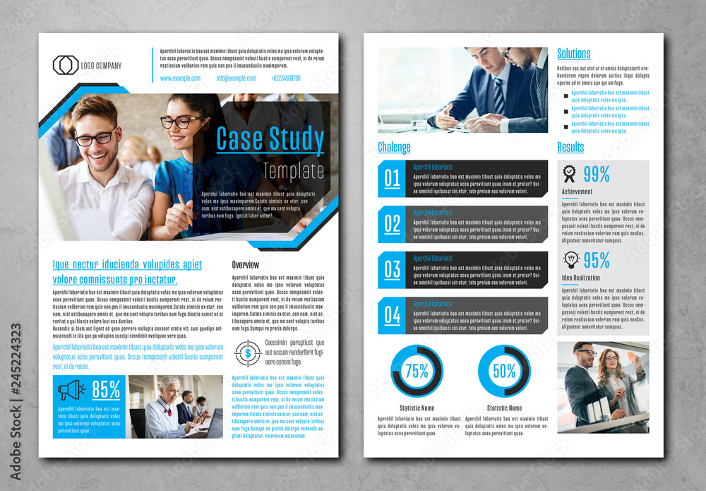 Modelo de Business Case Study Layout with Blue Accents do Stock | Adobe  Stock