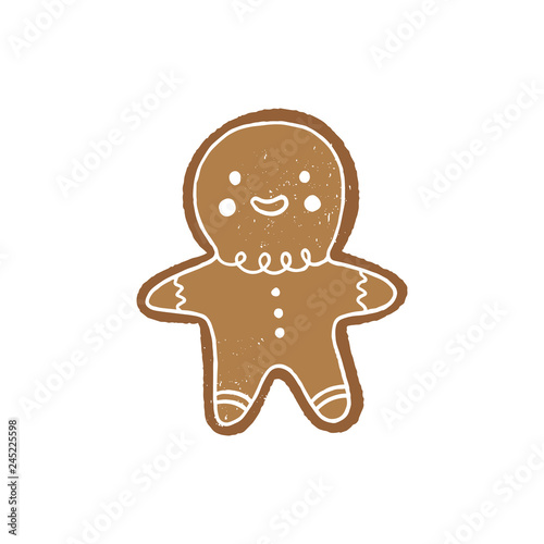 Gingerbread man holiday cookie, flat vector icon, biscuit art.