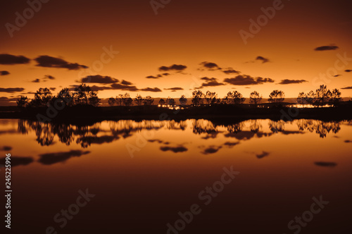 Scenic view of Moutchic beach and Lacanau lake during sunset photo
