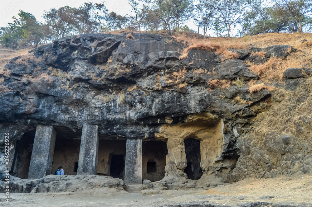 Elephant caves a famous landmark in Mumbai India on an Island in Gharapuri