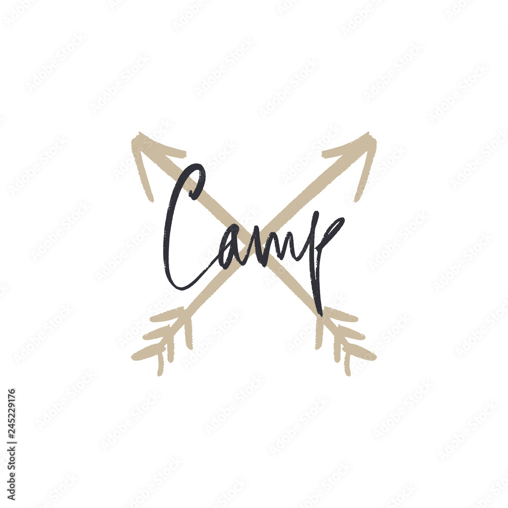 Vector hand drawn funny stylish hipster camp logo. Wild nature.
