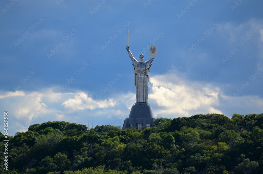 Fototapeta premium View of Kiev from the middle of the Dnieper River.