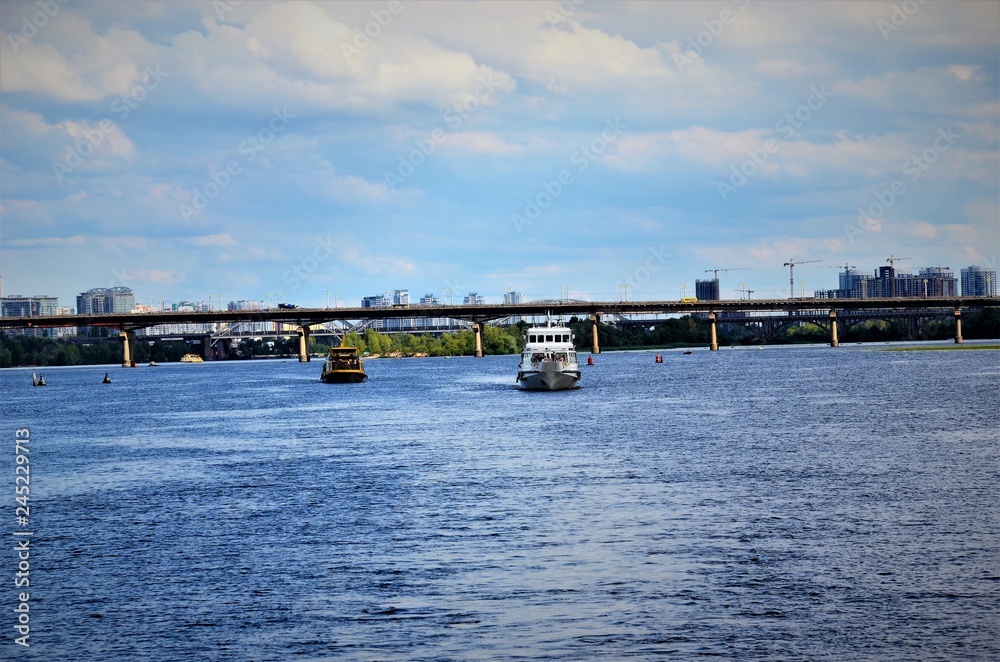 View of Kiev from the middle of the Dnieper River.