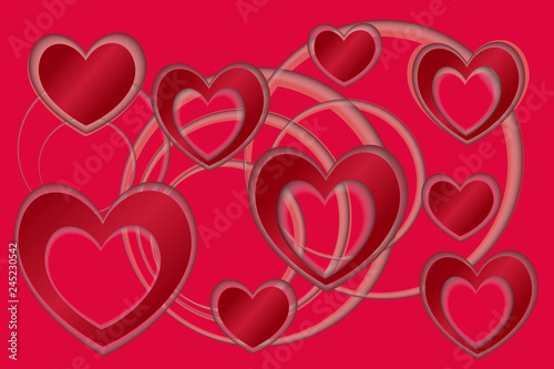 Happy Valentine s Day gift red card. Realistic heart with bow on tape isolated on red background. Vector illustration