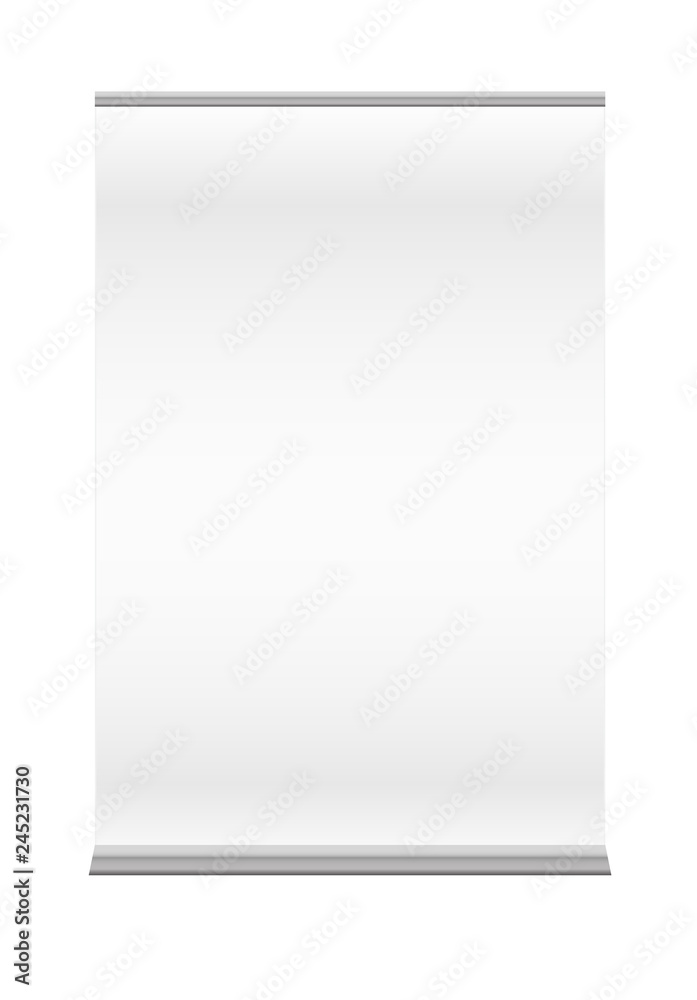 Vector blank promo wide roll up banner display for presentation, advertisement and exhibition. Mock up isolated on a white background. Vector blank promo wide roll up banner display for presentation, advertisement and exhibition. Mock up isolated on a white background.