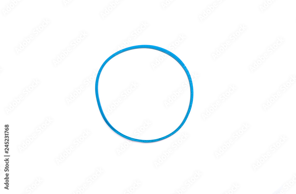 Blue elastic band for papers isolated on white background Blue elastic band for papers isolated on white background