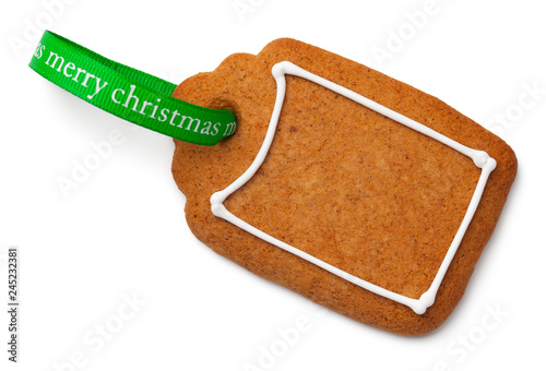 Gingerbread Label Cookie with Ribbon Isolated on White Background