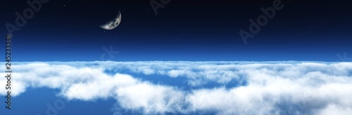 Panorama of clouds, flying above the clouds, the starry sky above the clouds © ustas
