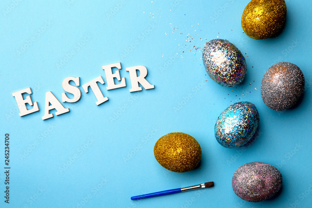Lettering for Easter with eggs and brush
