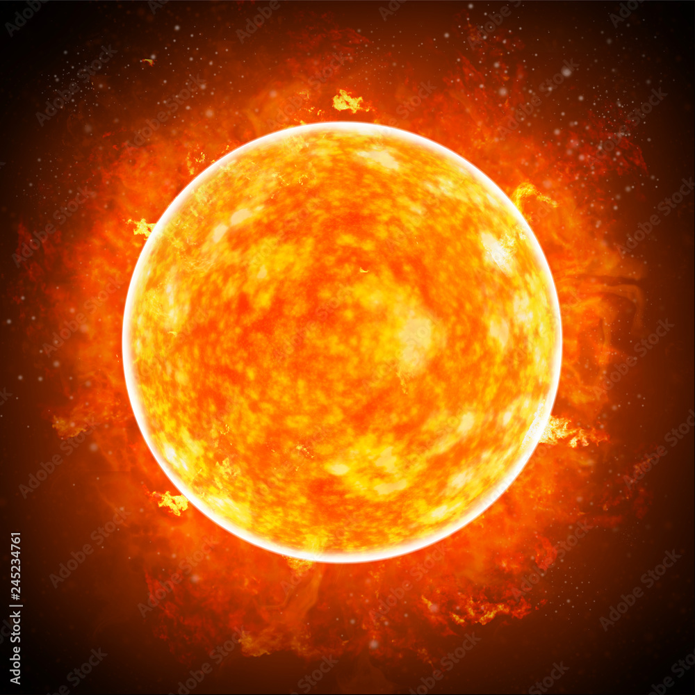 Sole. Bagliore solare è un improvviso lampo di maggiore luminosità sul Sole.
Espulsione di plasmi e particelle attraverso la corona del Sole nello spazio esterno - obrazy, fototapety, plakaty 