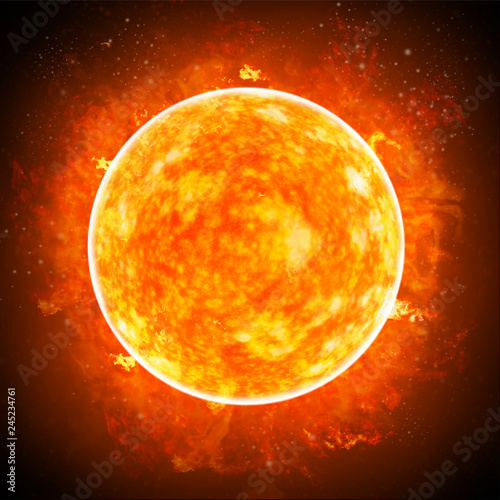 Sole. Bagliore solare è un improvviso lampo di maggiore luminosità sul Sole.
Espulsione di plasmi e particelle attraverso la corona del Sole nello spazio esterno photo