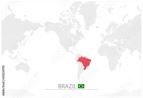 World Map with identification of Brazil