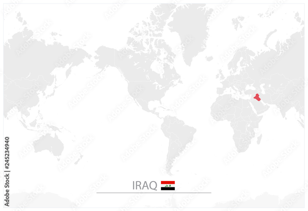 World Map with identification of Iraq