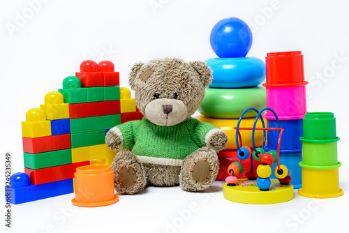  Children's toys on a white background