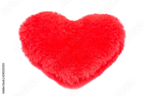 Red fluffy heart isolated on white background.