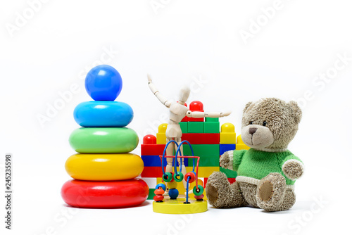  Children's toys on a white background