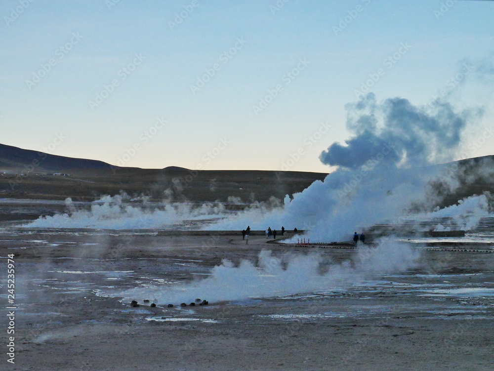 Sunrise on th El Tatio Geysers geothermal field, Chile