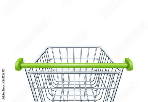 Shopping cart for supermarket products. Shop equipment.