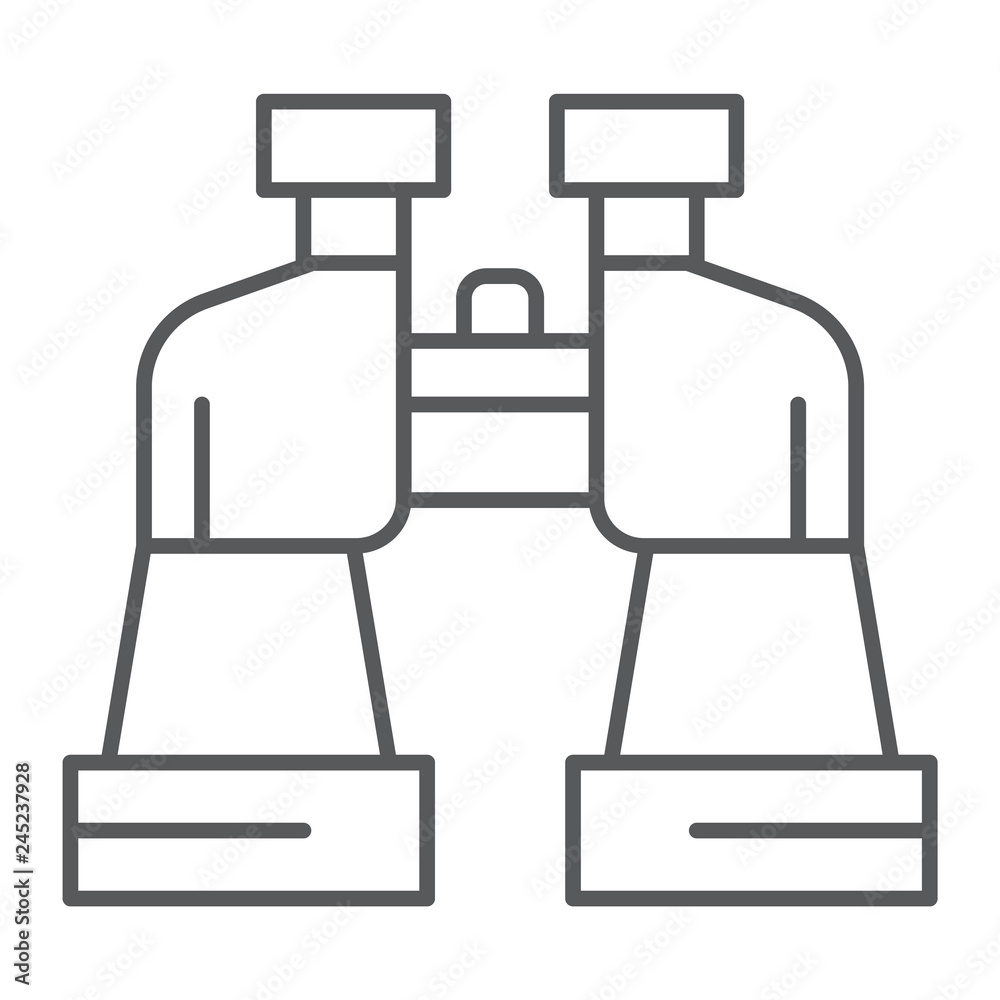 Binoculars thin line icon, watch and vision, surveillance sign, vector graphics, a linear pattern on a white background. Binoculars thin line icon, watch and vision, surveillance sign, vector graphics, a linear pattern on a white background.