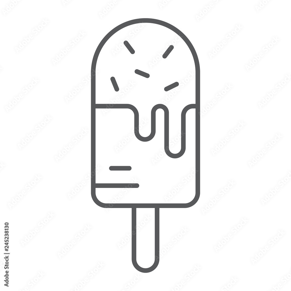Ice-cream thin line icon, food and sweets, dessert sign, vector graphics, a linear pattern on a white background. Ice-cream thin line icon, food and sweets, dessert sign, vector graphics, a linear pattern on a white background.