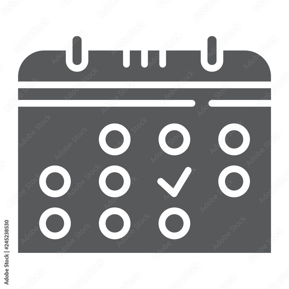 Calendar glyph icon, month and date, reminder sign, vector graphics, a solid pattern on a white background. Calendar glyph icon, month and date, reminder sign, vector graphics, a solid pattern on a white background.
