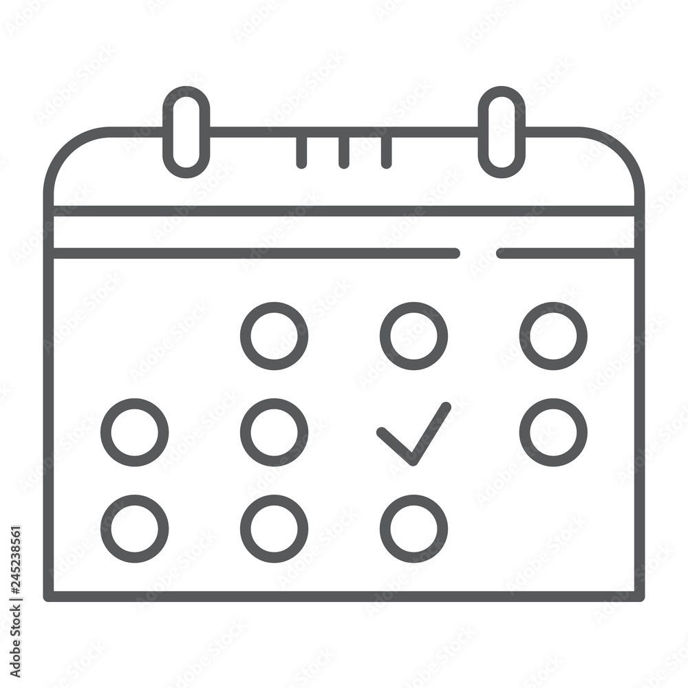 Calendar thin line icon, month and date, reminder sign, vector graphics, a linear pattern on a white background. Calendar thin line icon, month and date, reminder sign, vector graphics, a linear pattern on a white background.