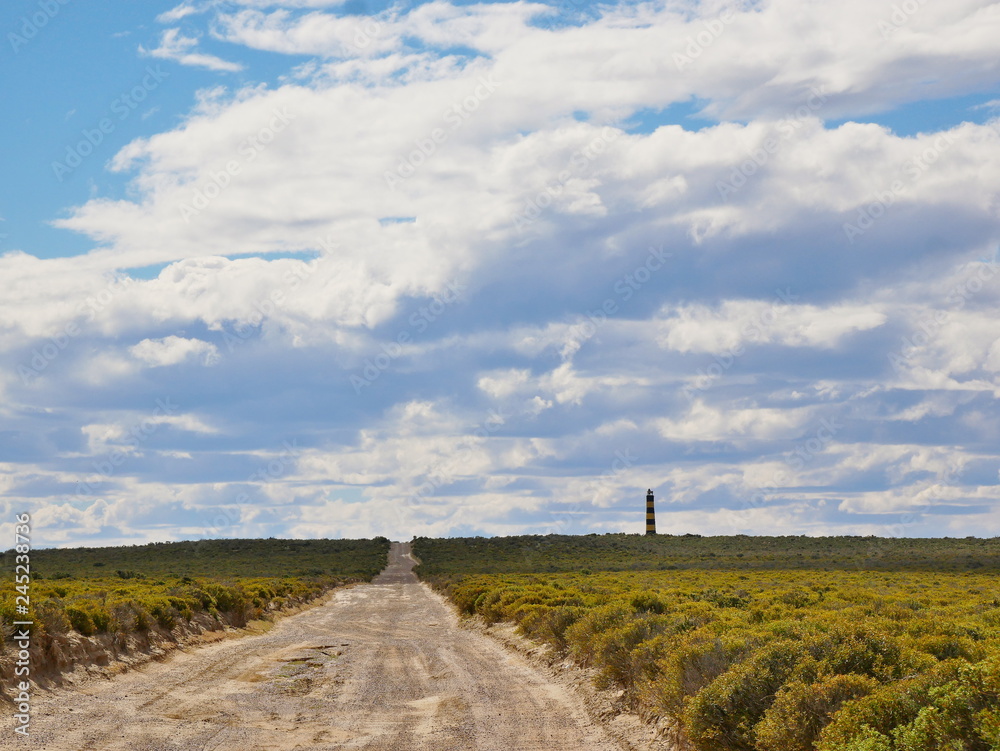 Scenic gravel road in the steppe of Patagonia Argentina