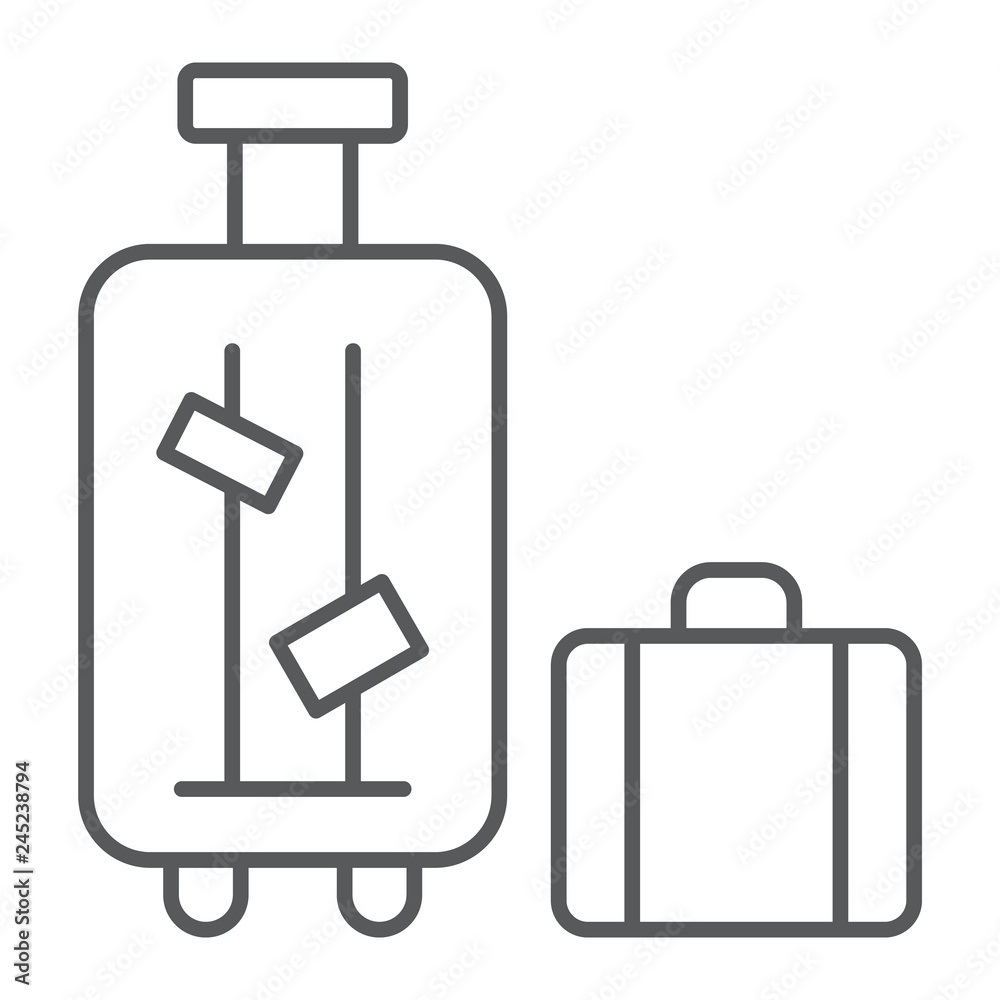 Luggage thin line icon, suitcase and bag, baggage sign, vector graphics, a linear pattern on a white background. Luggage thin line icon, suitcase and bag, baggage sign, vector graphics, a linear pattern on a white background.
