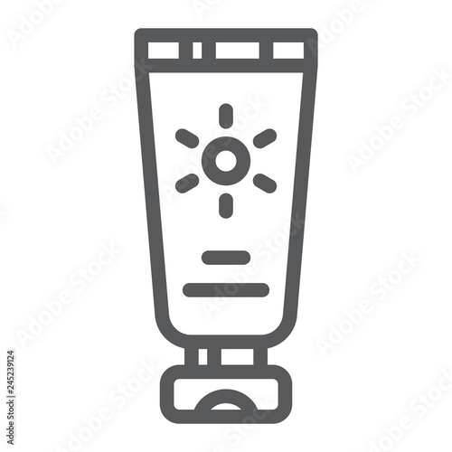 Sun protection line icon, cream and cosmetic, sunscreen sign, vector graphics, a linear pattern on a white background.