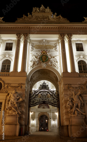 Photography View of Hofburg imperial palace facade exterior with Heldenplatz, Vienna Old Tow