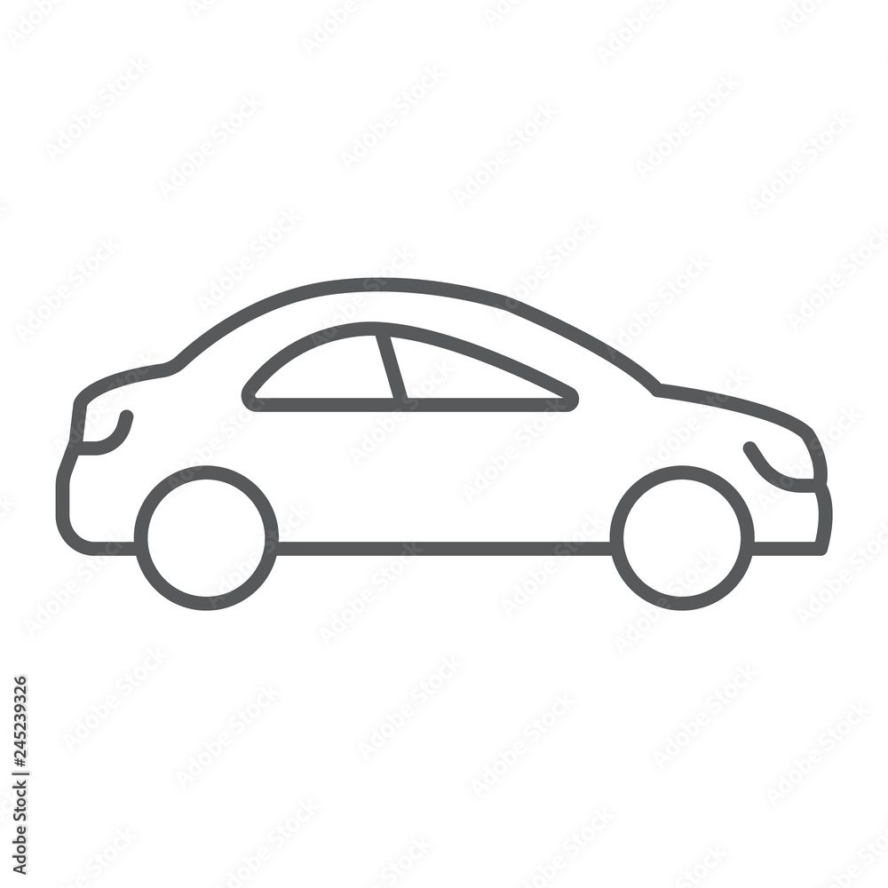 Auto trip thin line icon, automobile and tourism, car sign, vector graphics, a linear pattern on a white background.