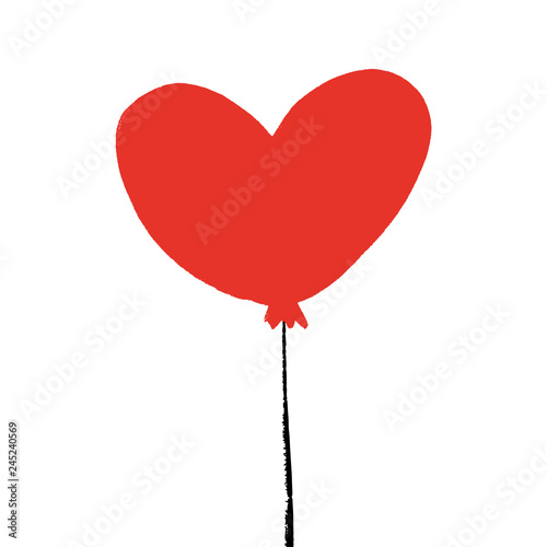 Single red heart balloon illustration, isolated element
