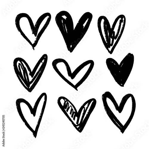 Brush hand drawn hearts. Valentine's day theme, design elements