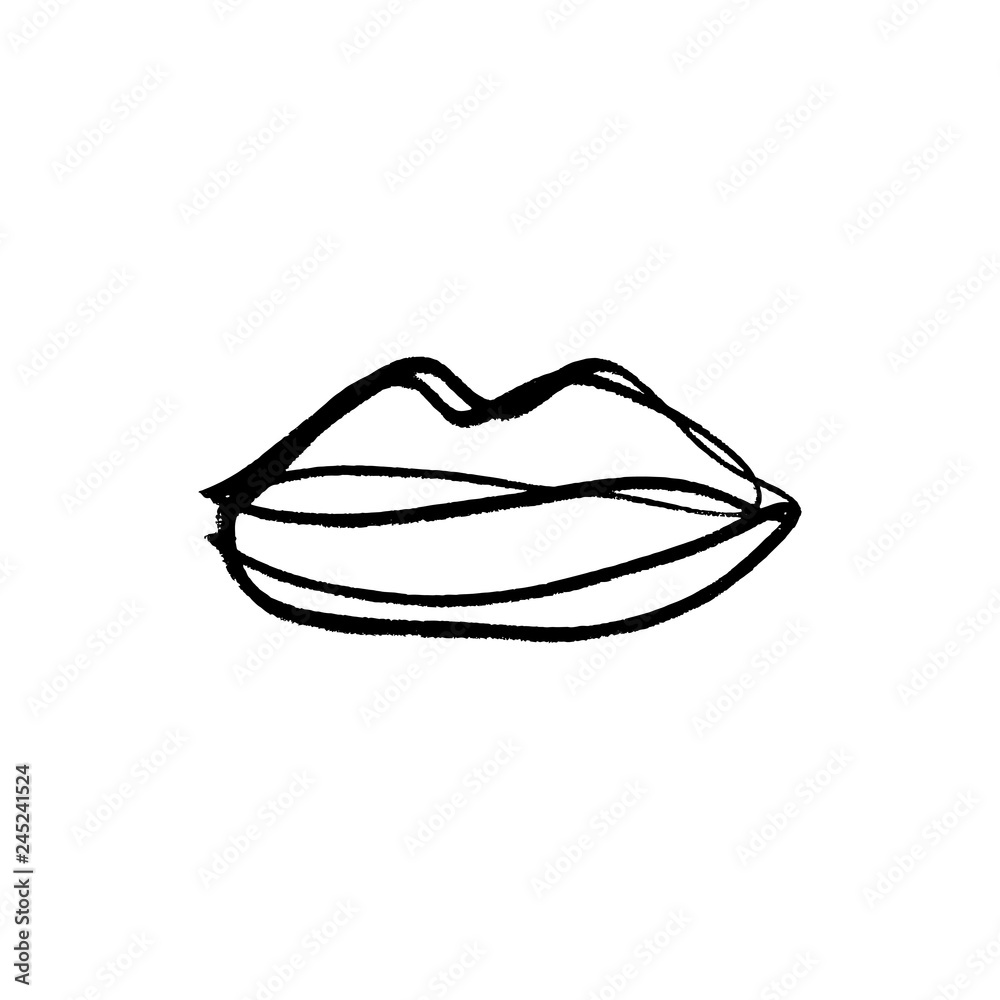 Vector hand drawn lips symbol, logo or label, print for clothes and other, element for design and other Vector hand drawn lips symbol, logo or label, print for clothes and other, element for design and other