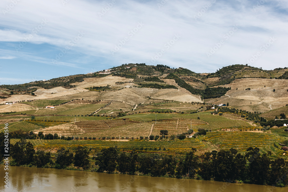 Fototapeta premium View from Pinhao village in Portugal to Douro valley and river