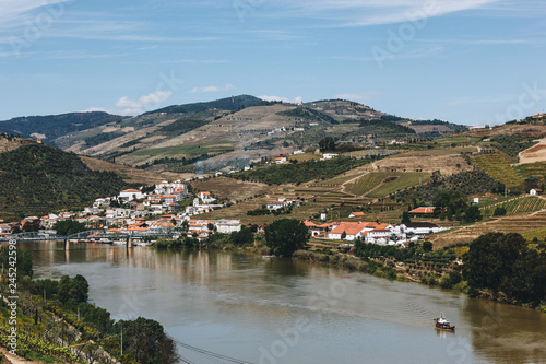 View from Pinhao village in Portugal to Douro valley and river