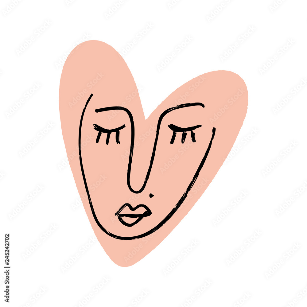 Abstract continuous one line drawing, woman face. Vector illustration Abstract continuous one line drawing, woman face. Vector illustration