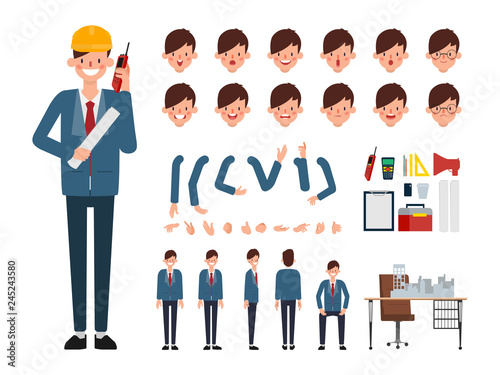 Engineer character creation for animation. Ready for animated face emotion and mouth.