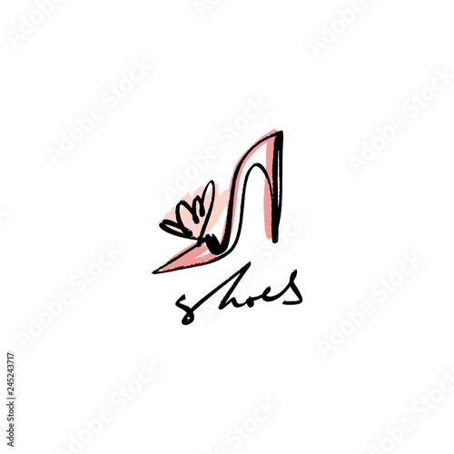 Hand drawn beautiful leather woman shoe with high heel