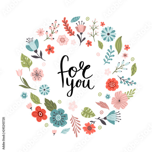 Wallpaper Mural Hand-drawn floral banner with text. Vector illustration with lovely flower and leaf. Great for logo, website, postcard, banner or print. Torontodigital.ca