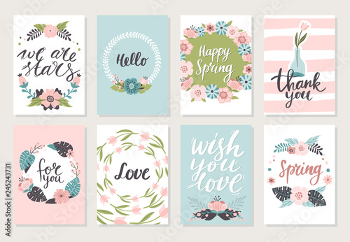 Set of hand-drawn 8 march banners with flowers. Vector illustration with floral graphic design. Great for wallpaper, website, postcard, banner, textile or print.