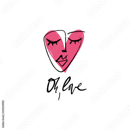 Abstract continuous one line drawing, woman face. Vector illustration