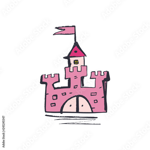 Rapunzel tower. Hand drawn sketch doodle pink princess magic castle
