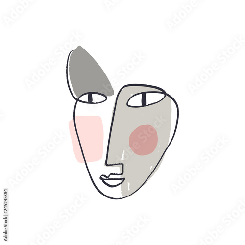 Simple hand trendy line men or woman portrait art. Print for clothes, textile and other