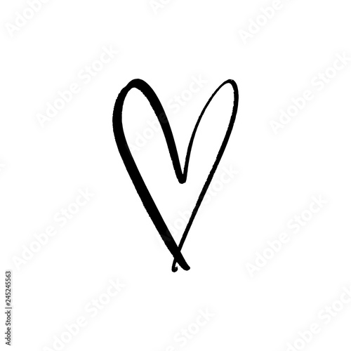 Hand draw ink simple heart illustration. Love symbol. Decor element for logo, label, emblem, poster, postcard and other