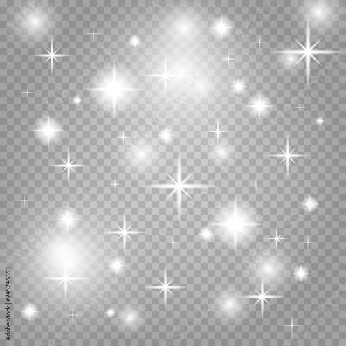 Christmas background. Powder dust light white PNG. Magic shining white dust. Fine  shiny dust particles fall off slightly. Fantastic shimmer effect.