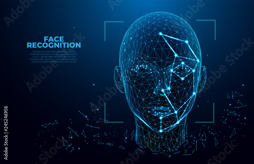 Facial Recognition System concept. Face Recognition. 3D scanning. Face ID. vector wireframe concept. Polygon vector design. biometric scanning  photo